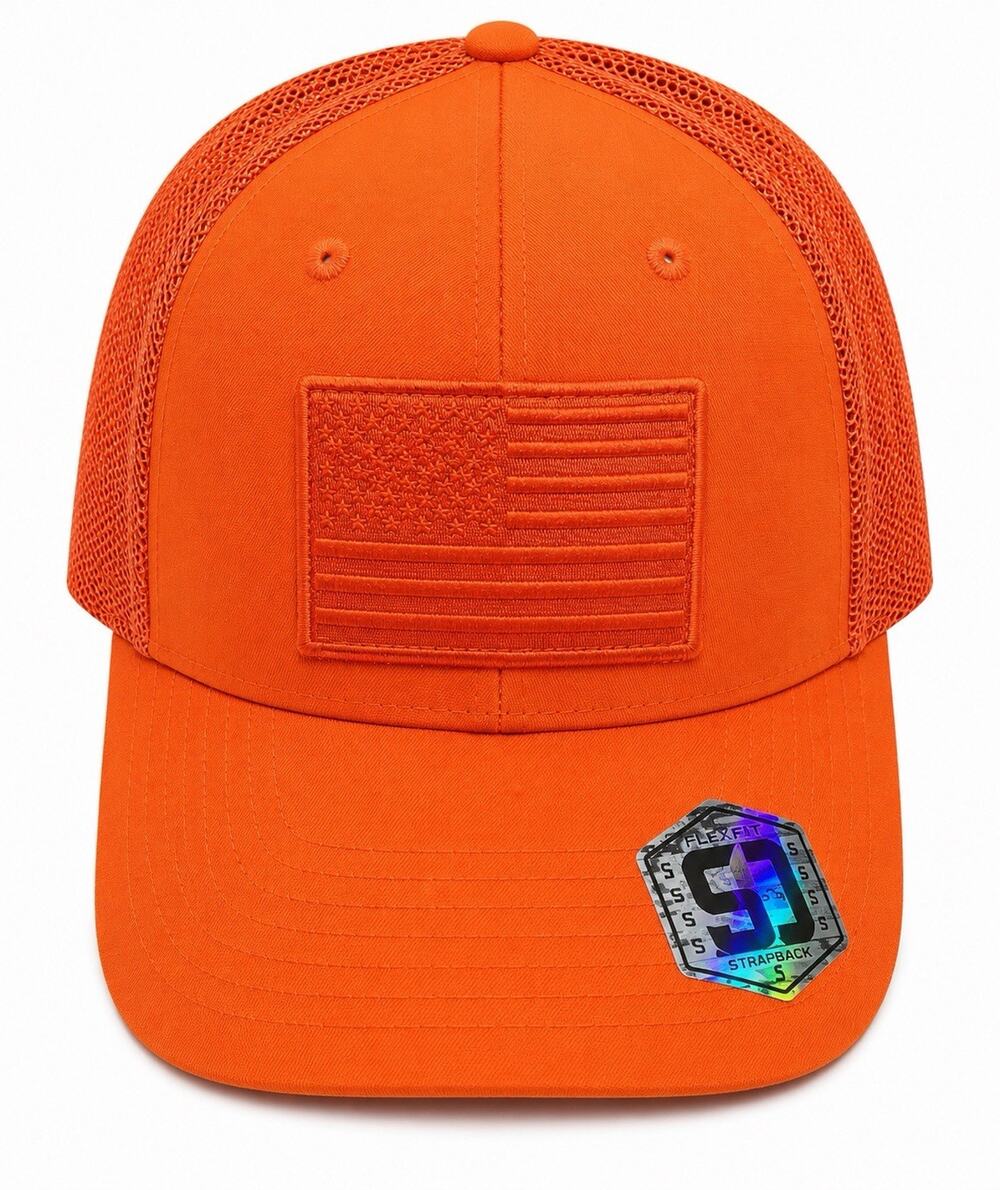Outdoor Cap Blaze Orange American Flag Mesh Trucker Hat Snapback Cap OSFM